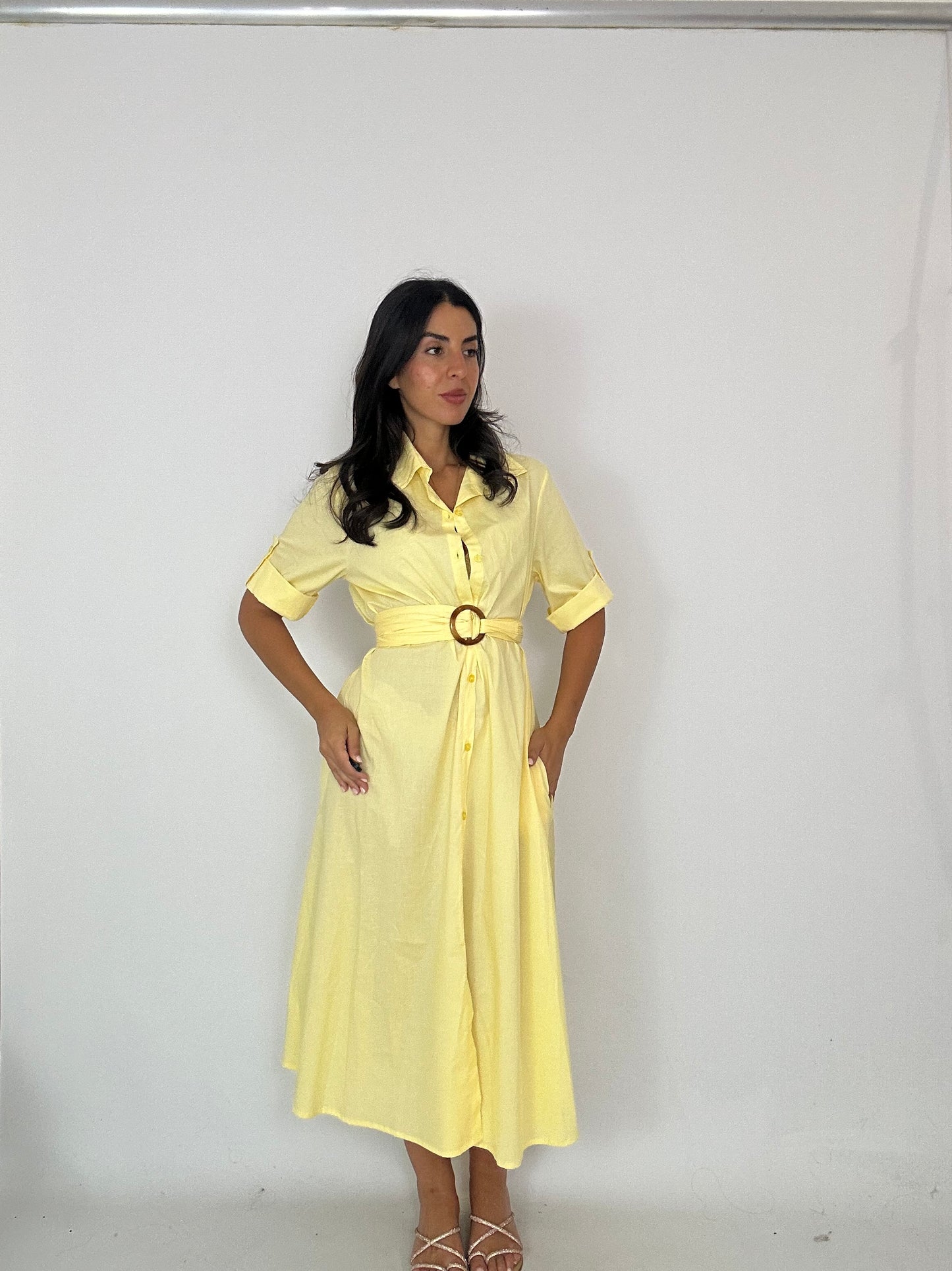 Abito camicia giallo pastello in cotone