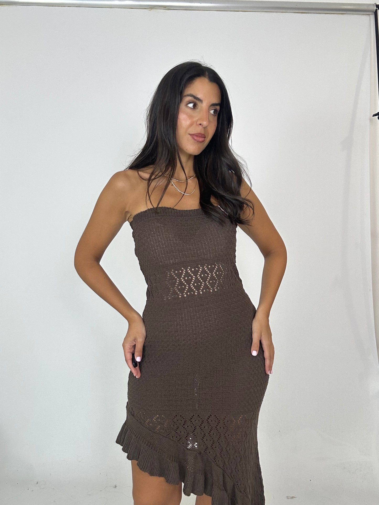 Abito crochet marrone