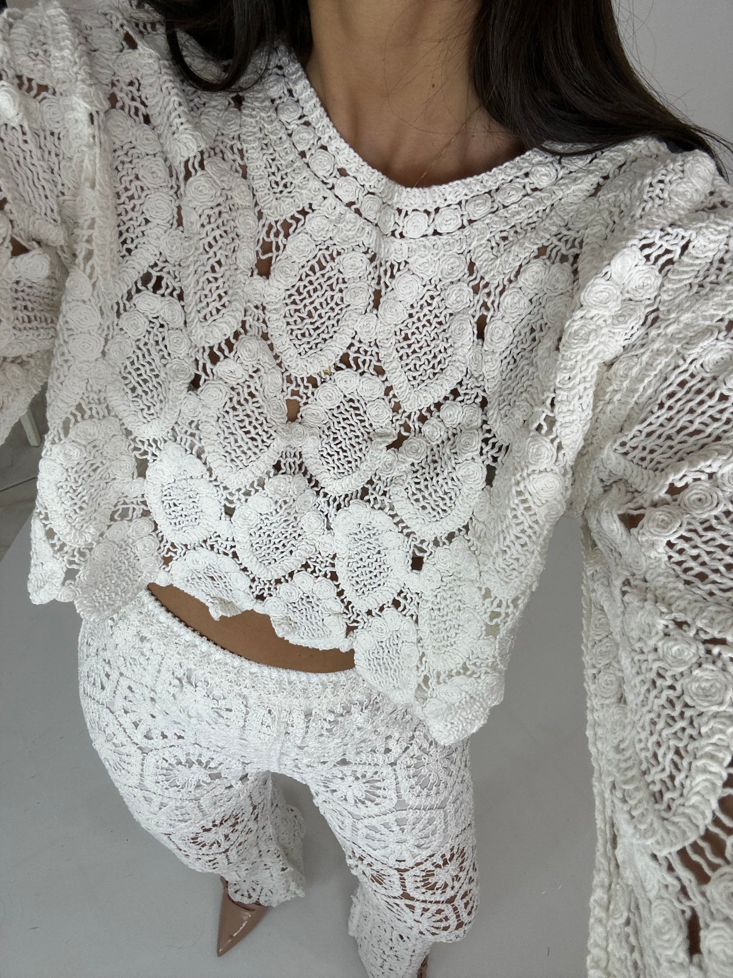 Maglia crochet bianca