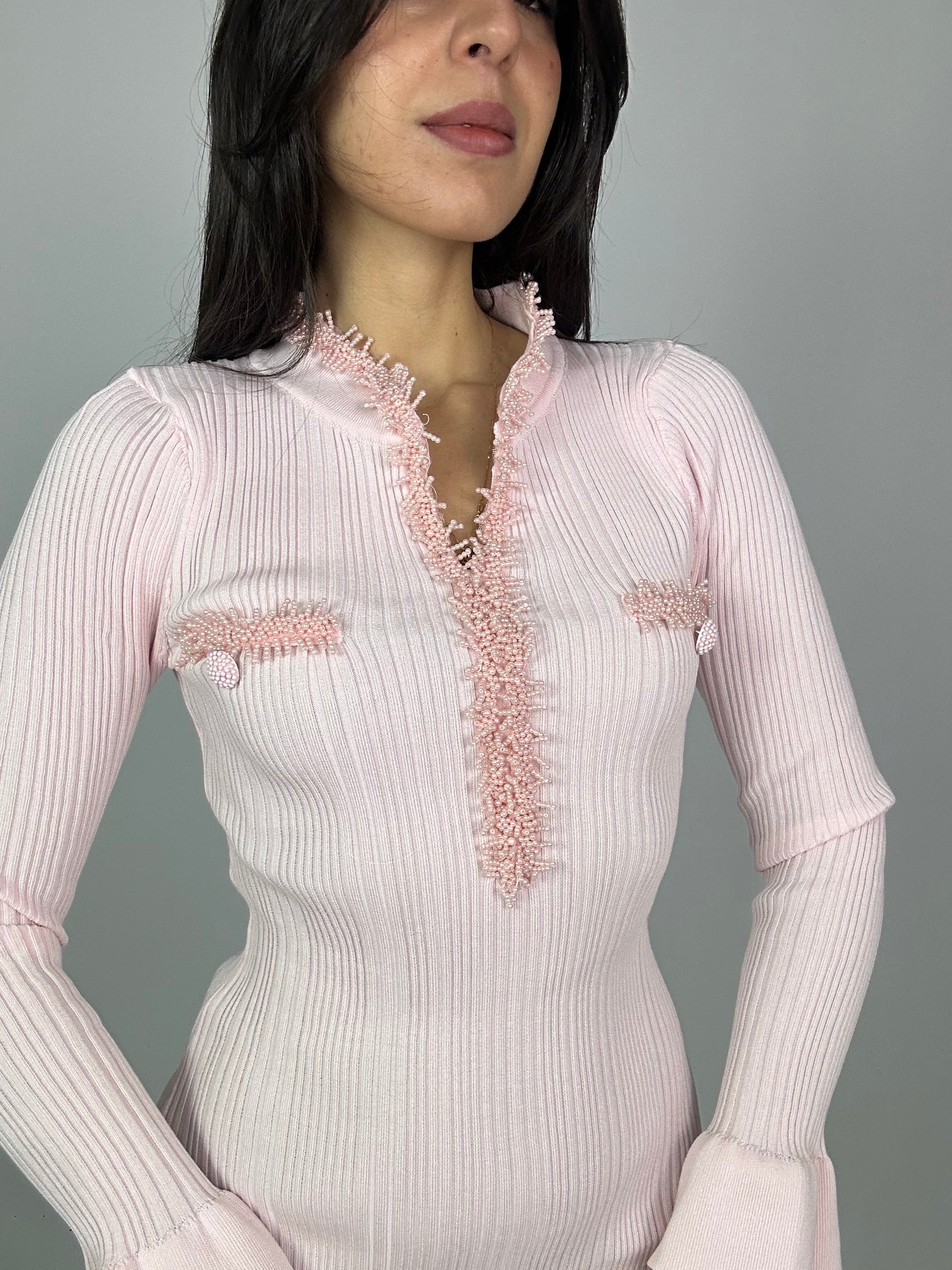 Abito a costine in cotone rosa