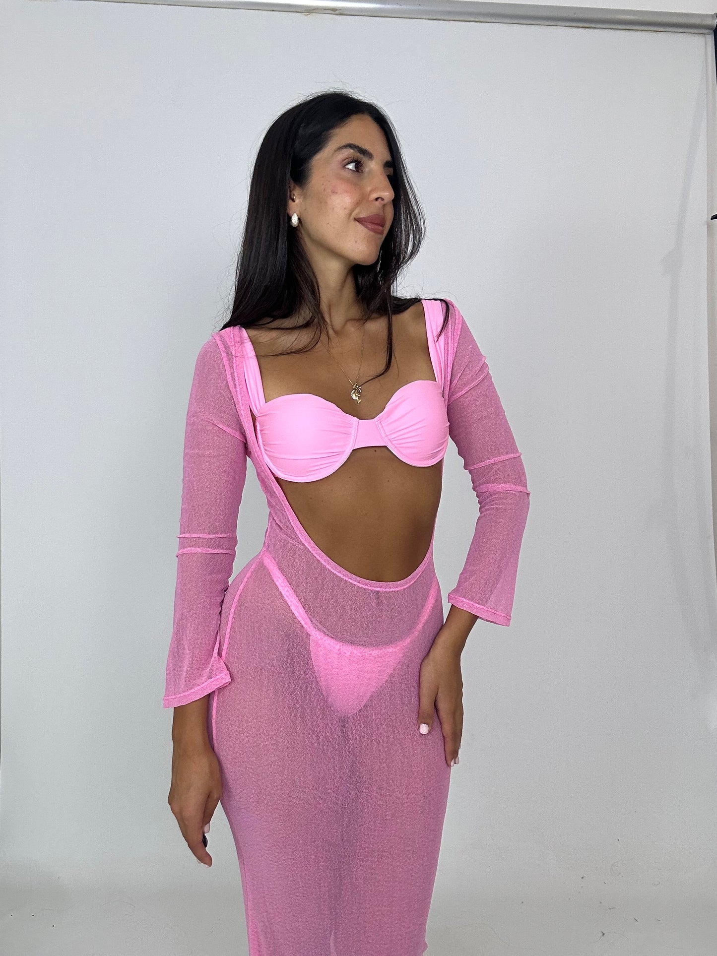 Costume più abito velato rosa