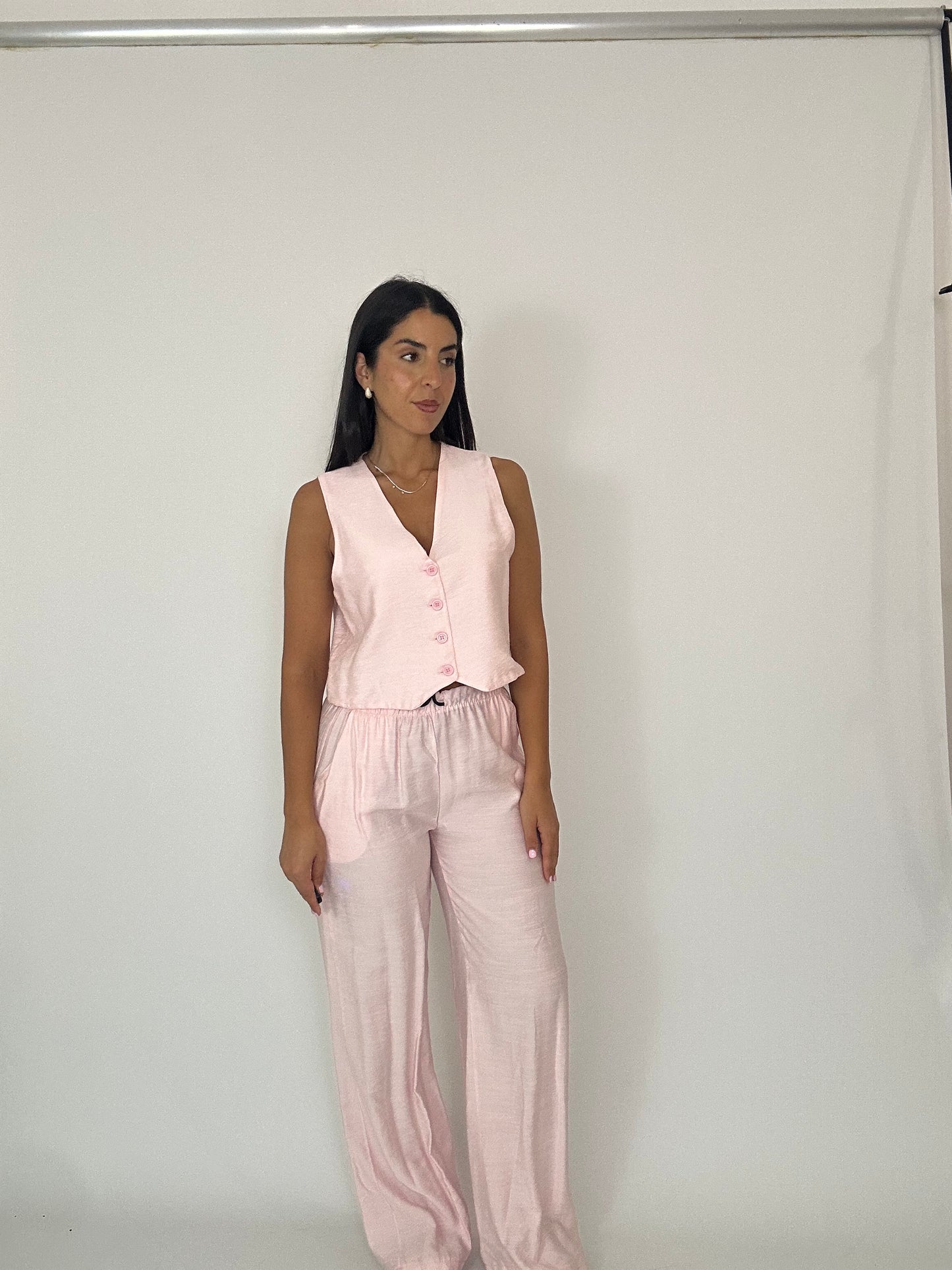 Coordinato leggero gilet pantalone rosa