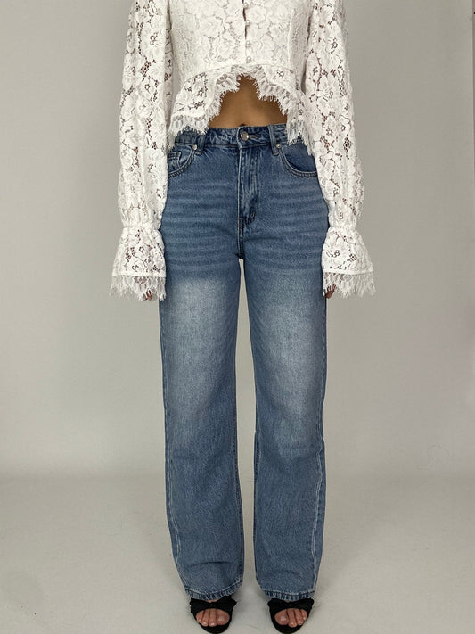 Denim gamba dritta poco elastico