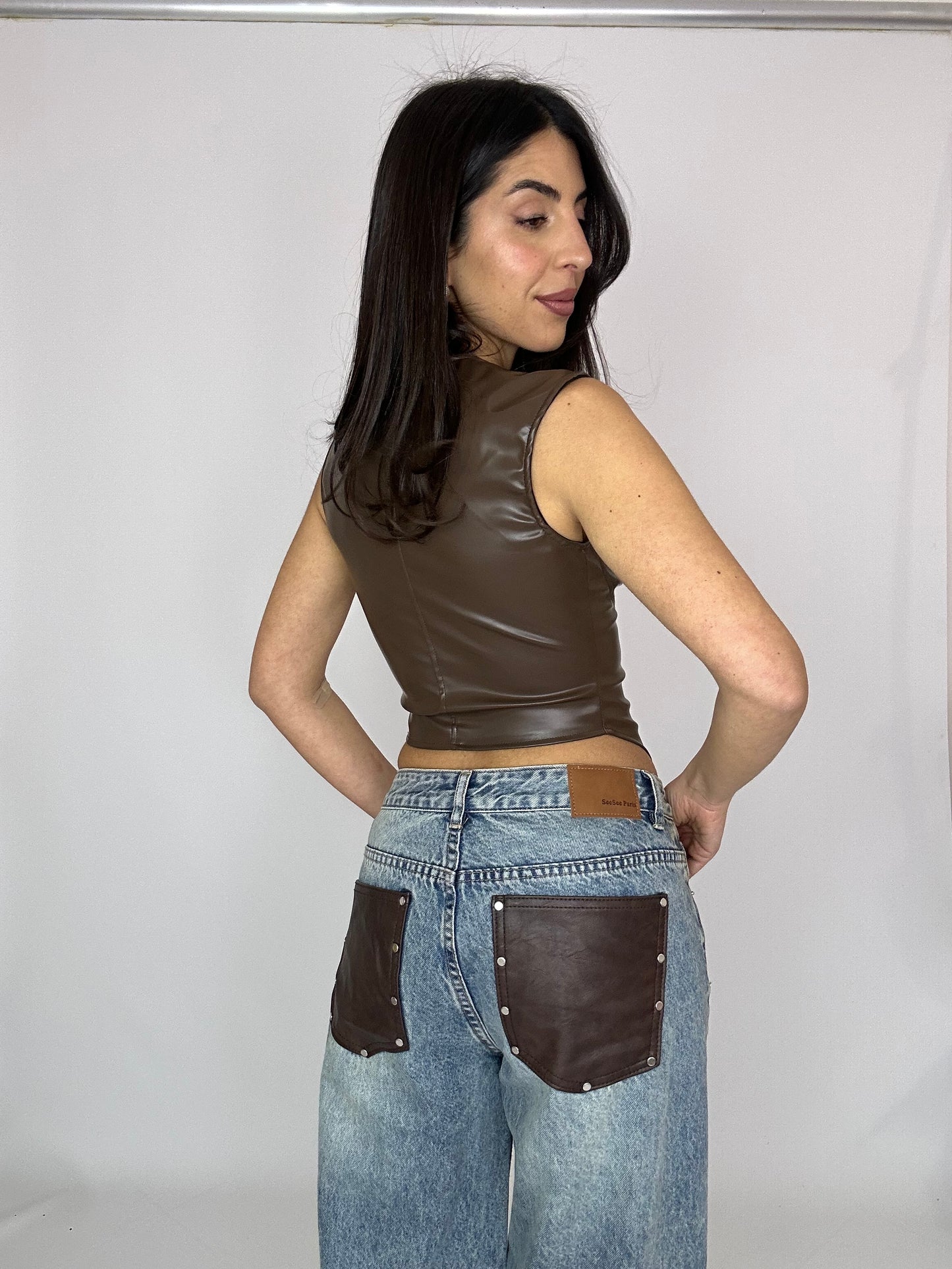 Top eco pelle marrone