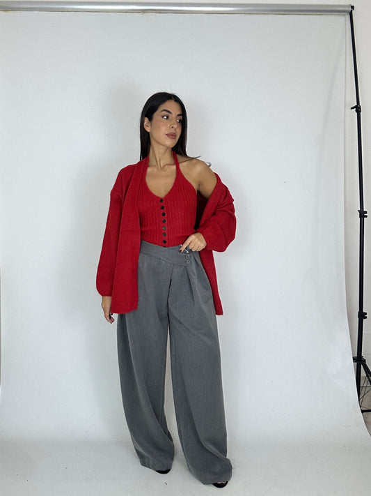 Pantalone grigio gamba larga