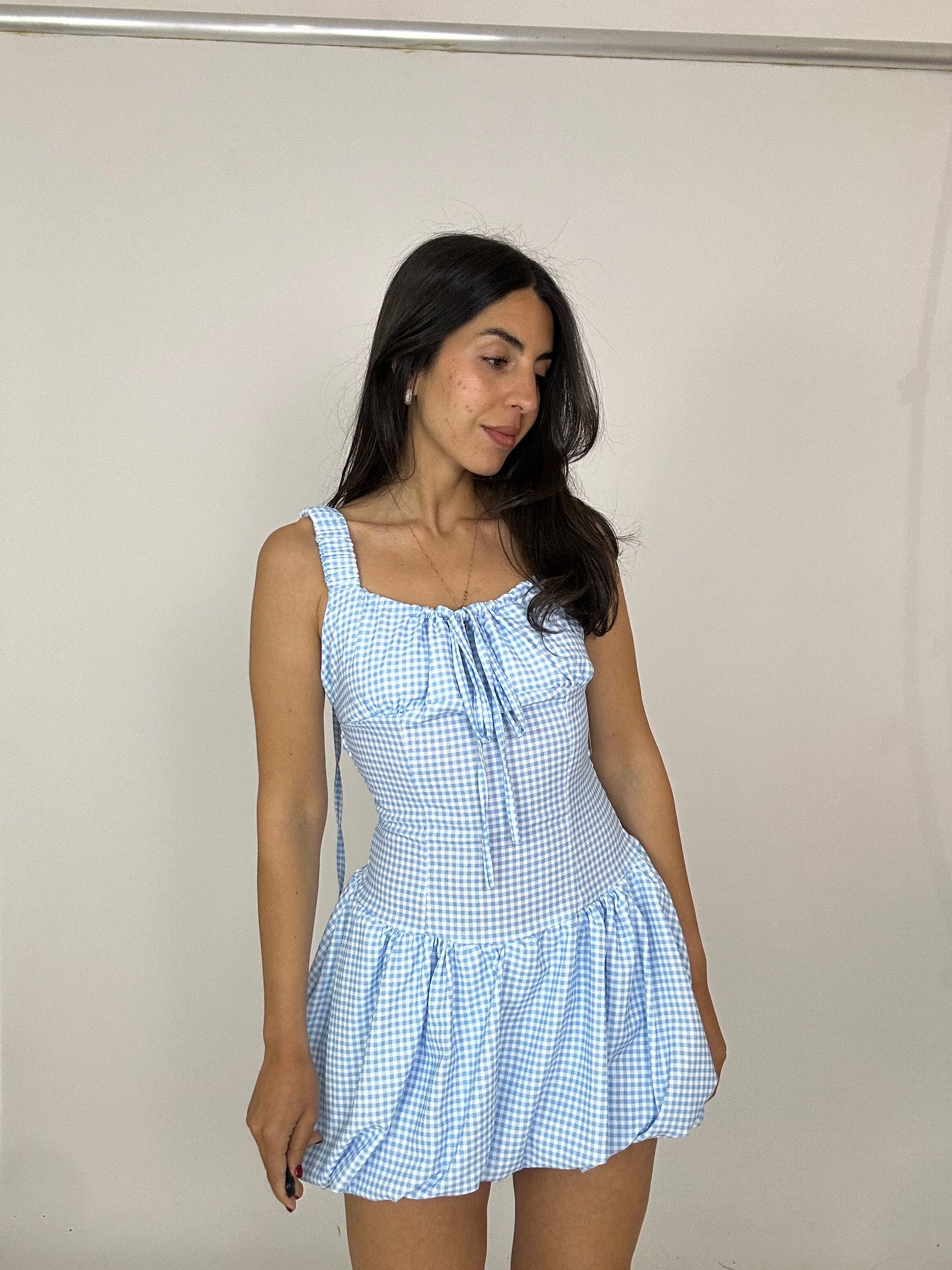 Vestito quadretti azzurro e bianco