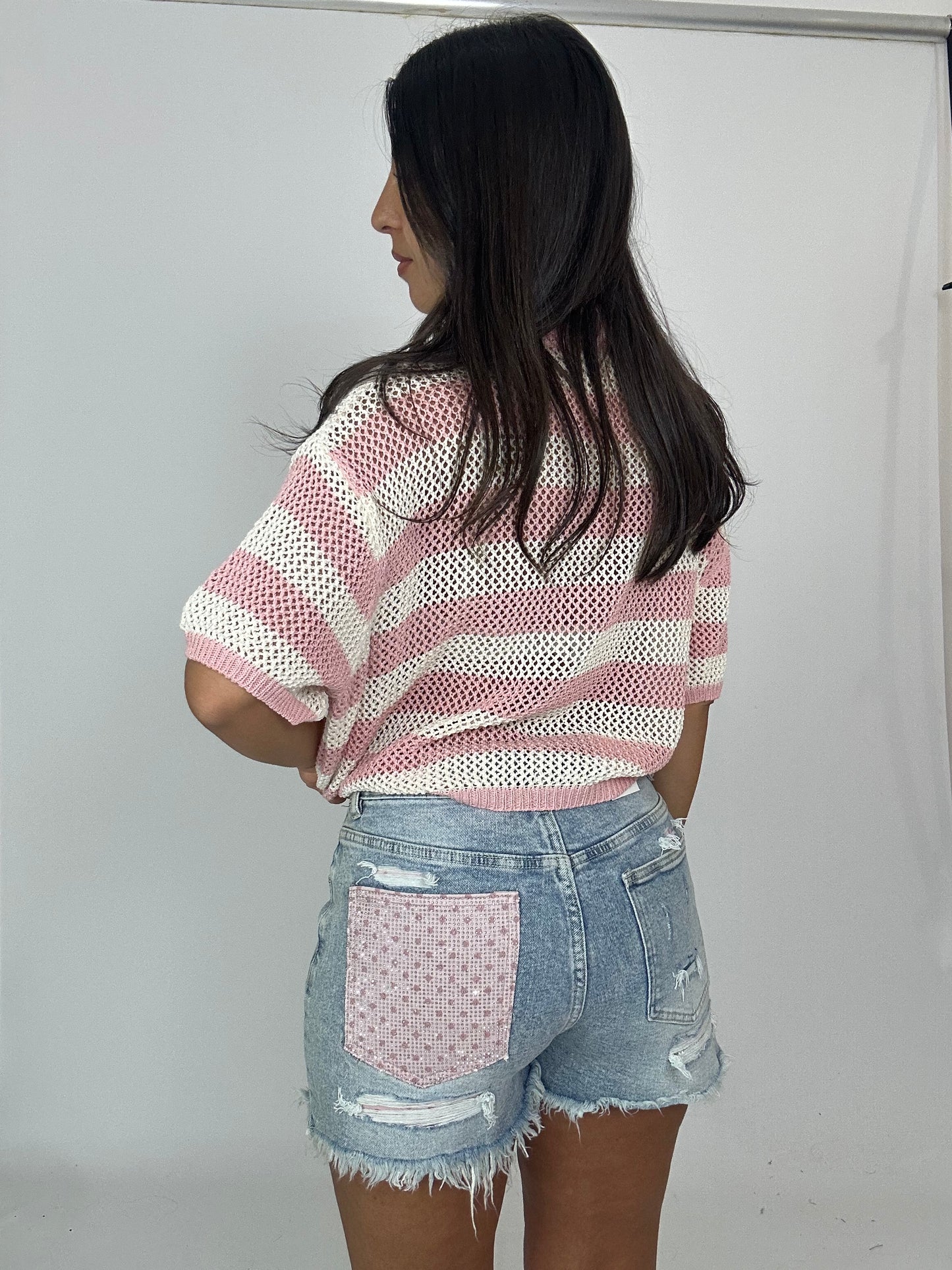 Denim con tasca rosa brillantinata