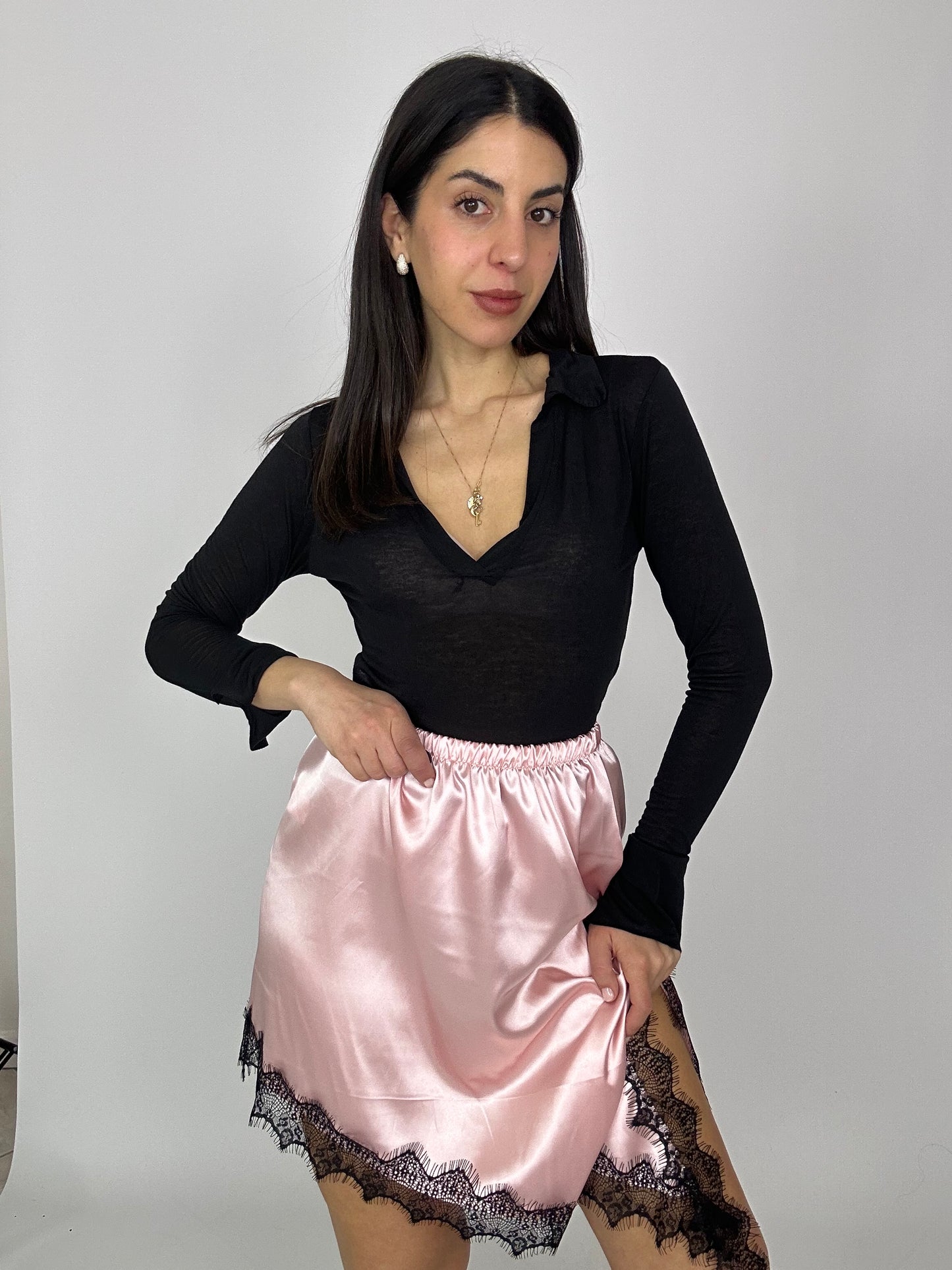 Gonna raso rosa e nera