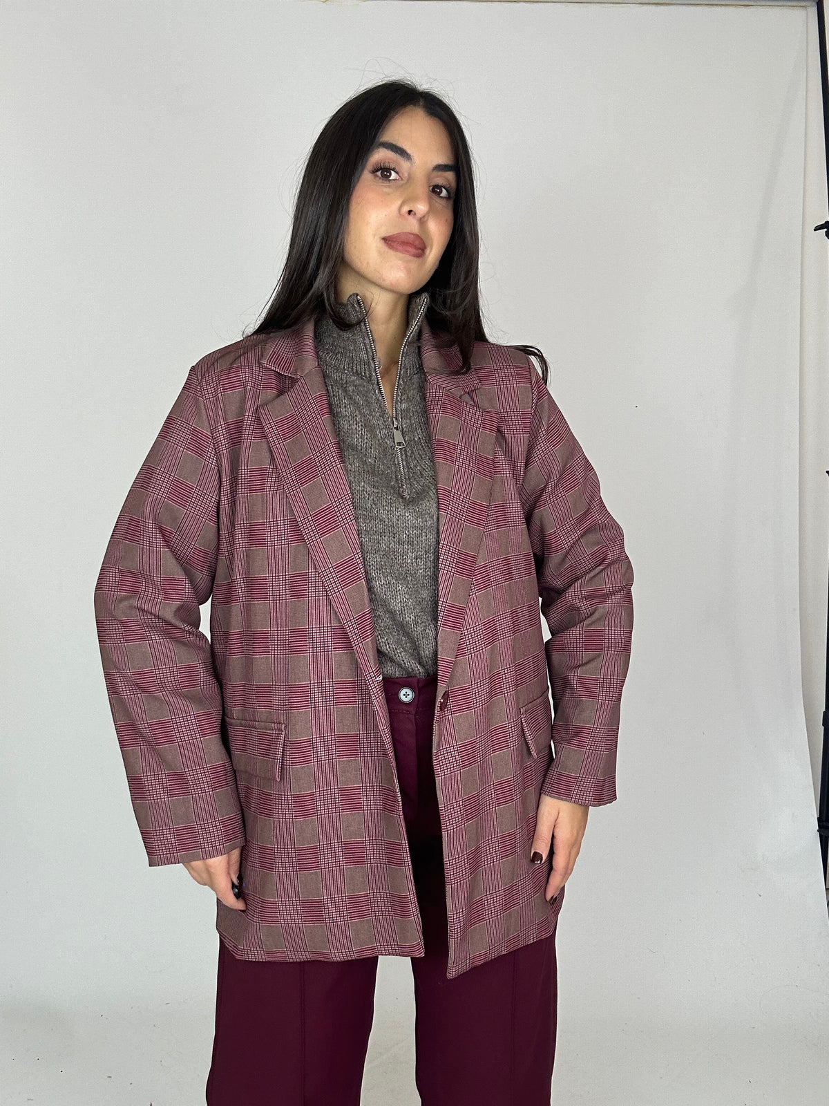 Giacca a quadri bordeaux
