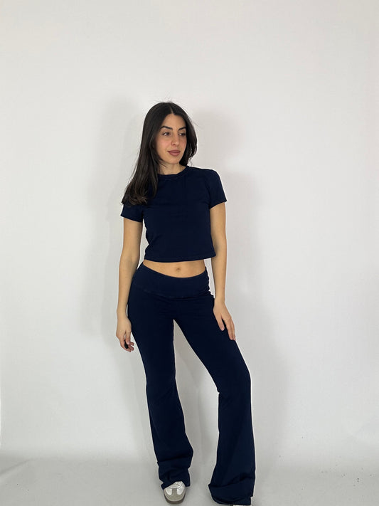 Pantalone zampa lumina effetto Denim