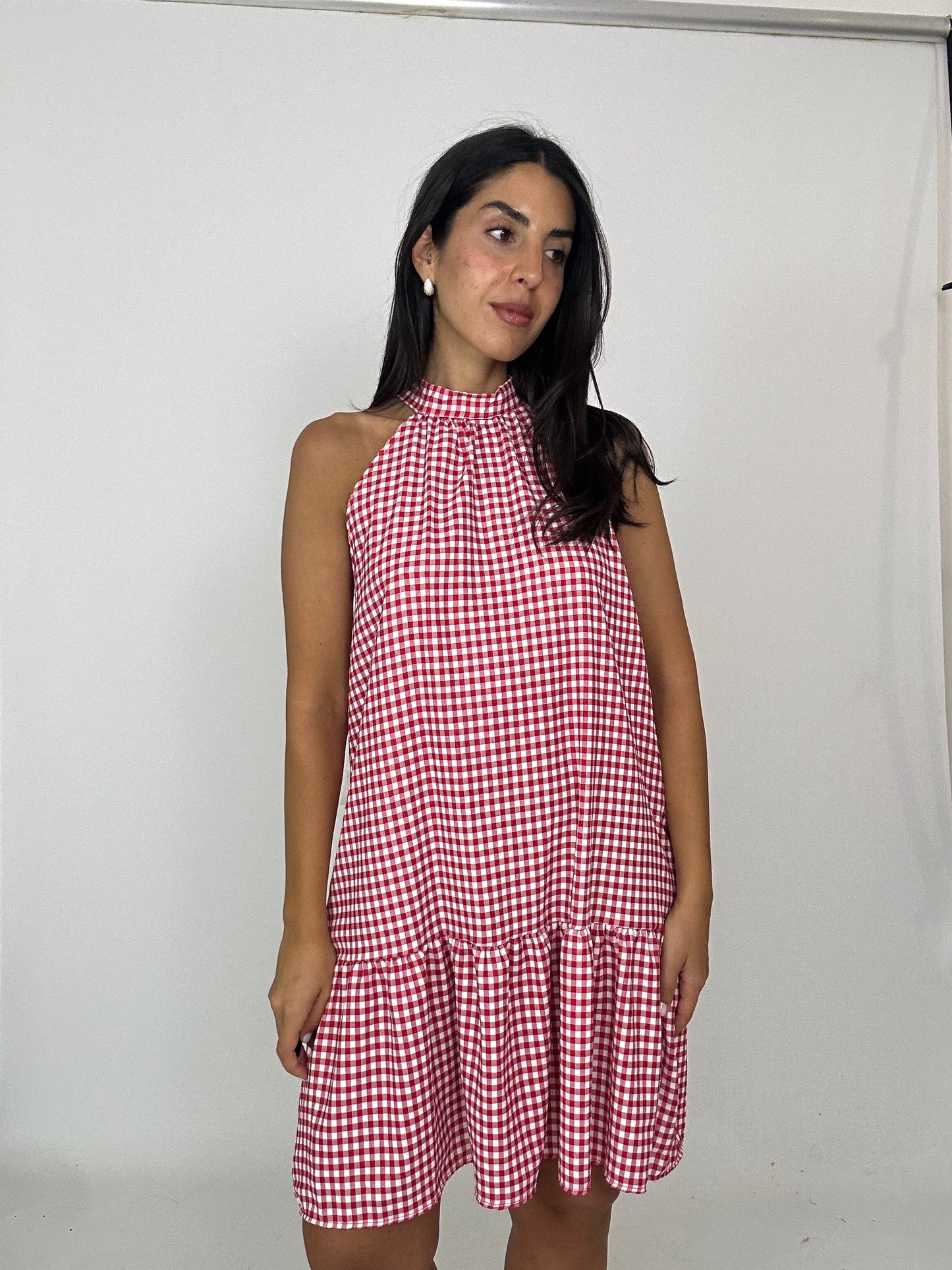 Abito quadri rosso e bianco