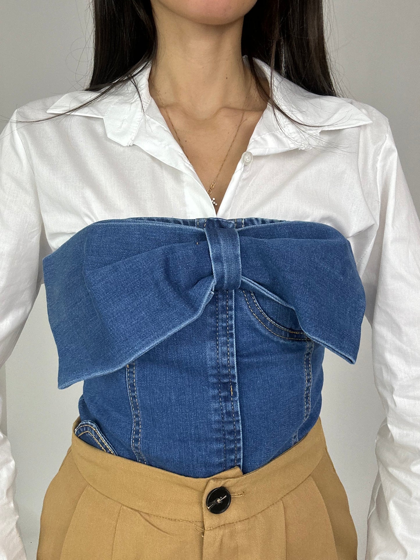 Corsetto denim fiocco