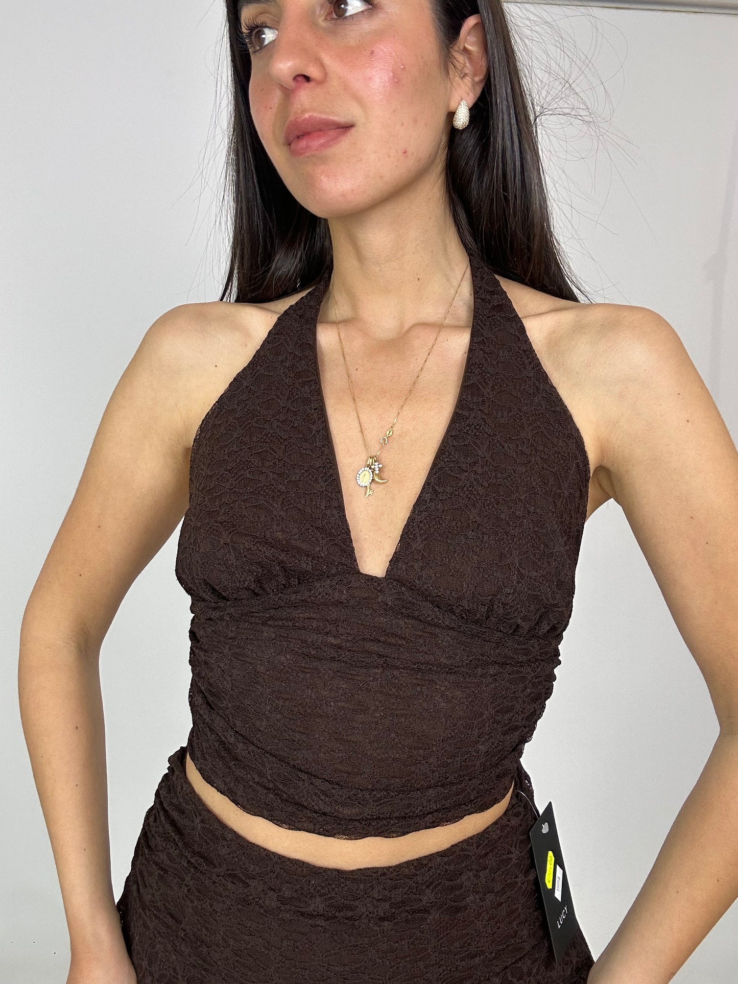 Coordinato marrone effetto merletto