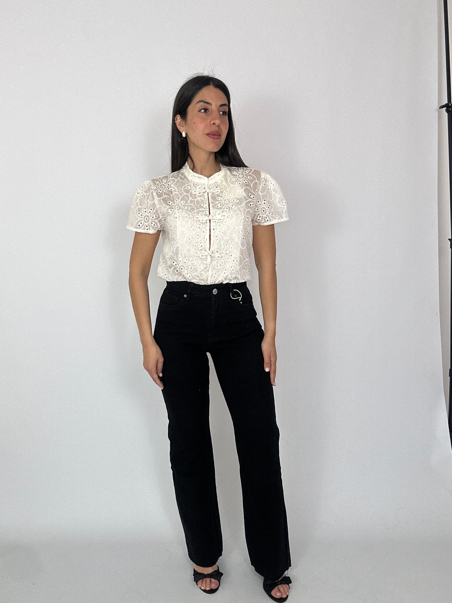 Jeans nero gamba dritta elastico