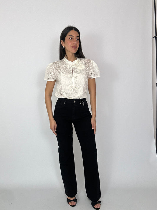 Jeans nero gamba dritta elastico