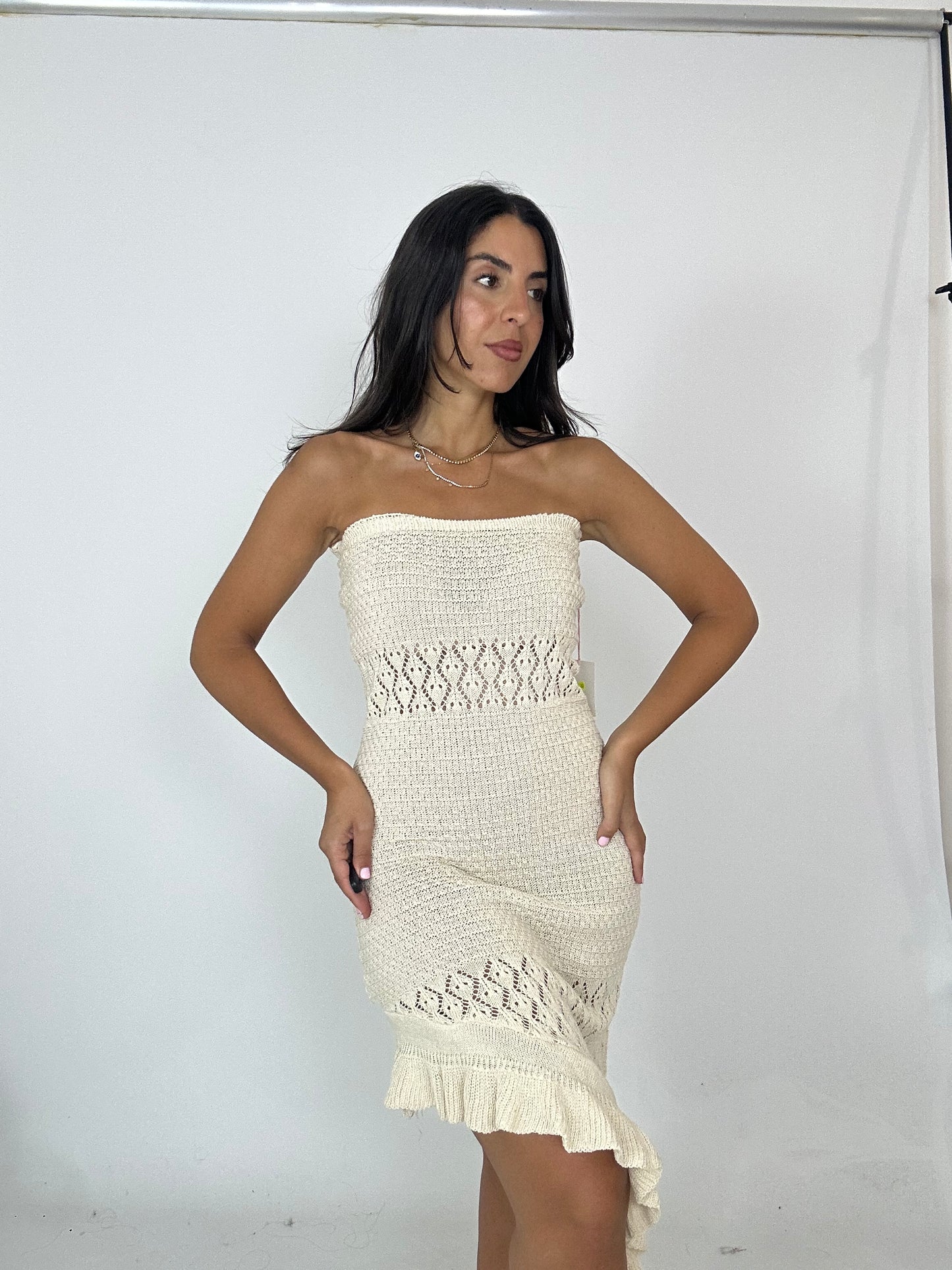 Abito crochet beige