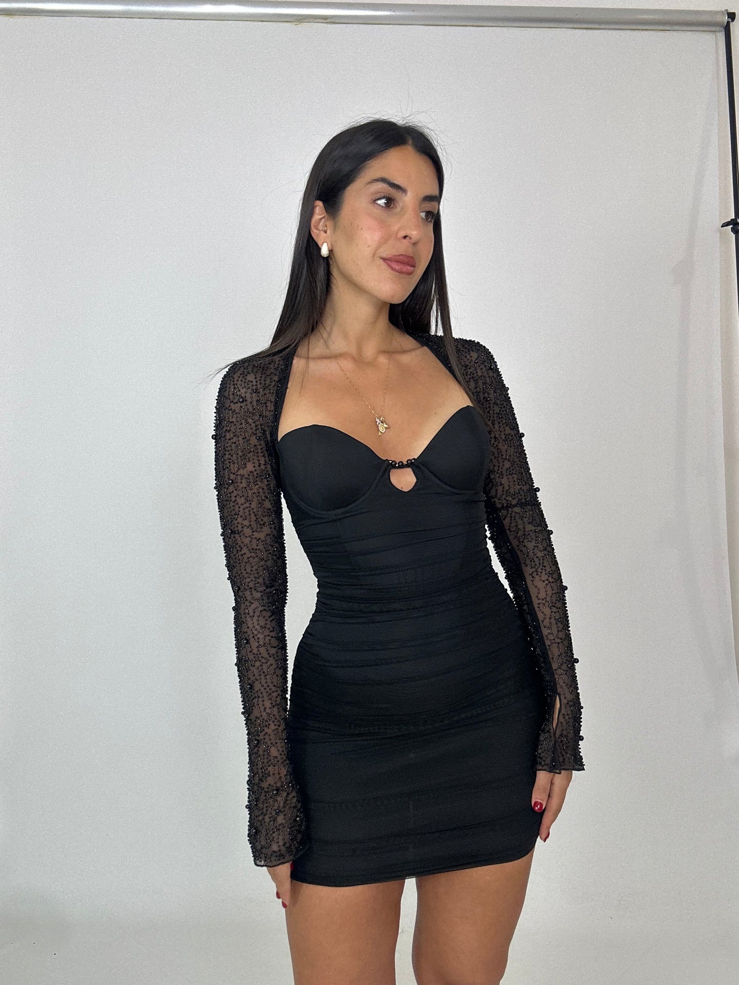 Tubino nero maniche gioiello
