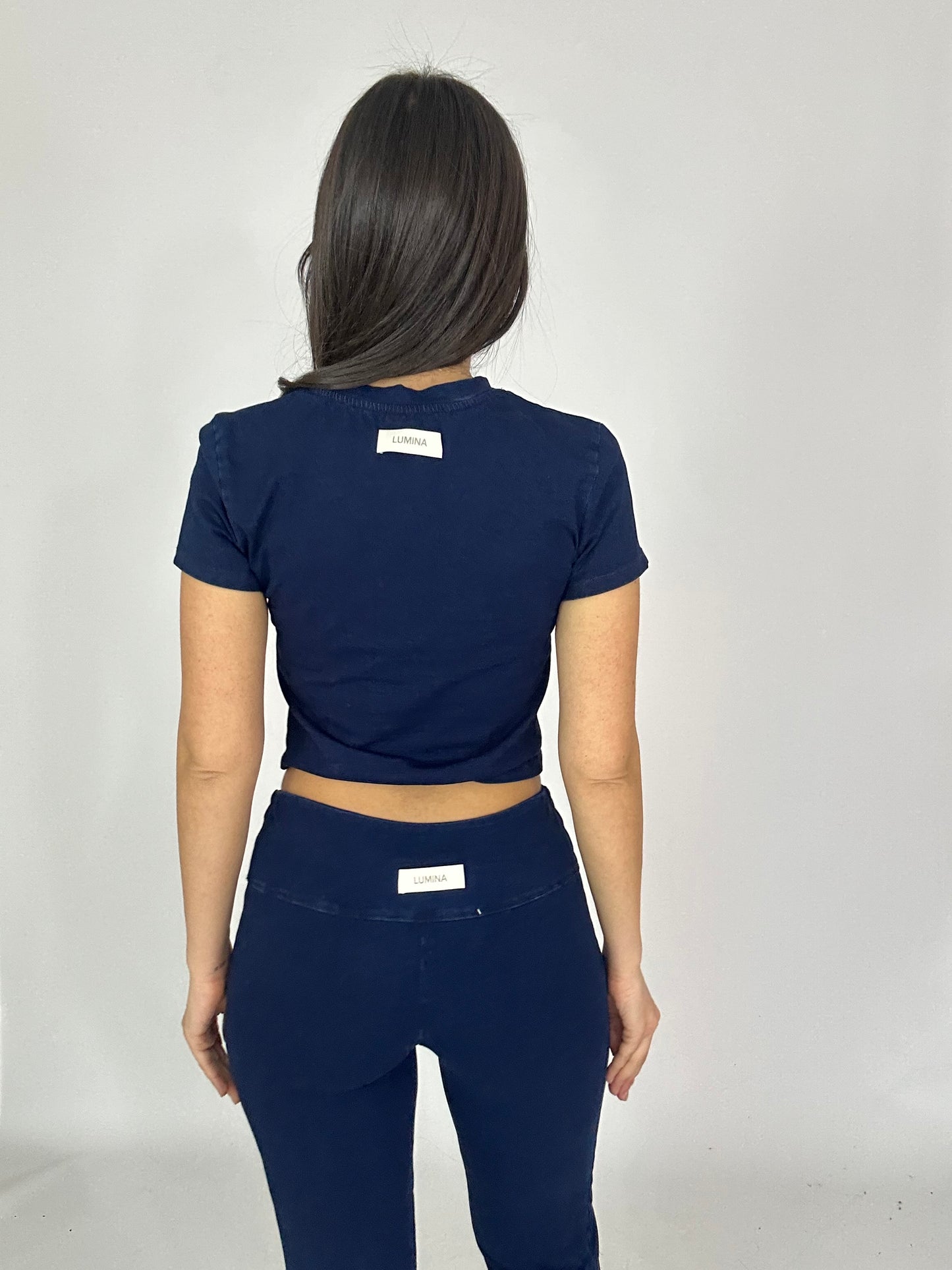 Pantalone zampa lumina effetto Denim