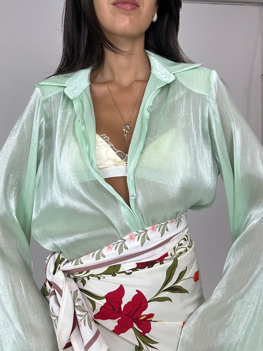 Camicia velata verde con spallina
