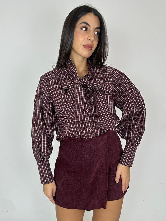 Camicia quadri con fiocco bordeaux