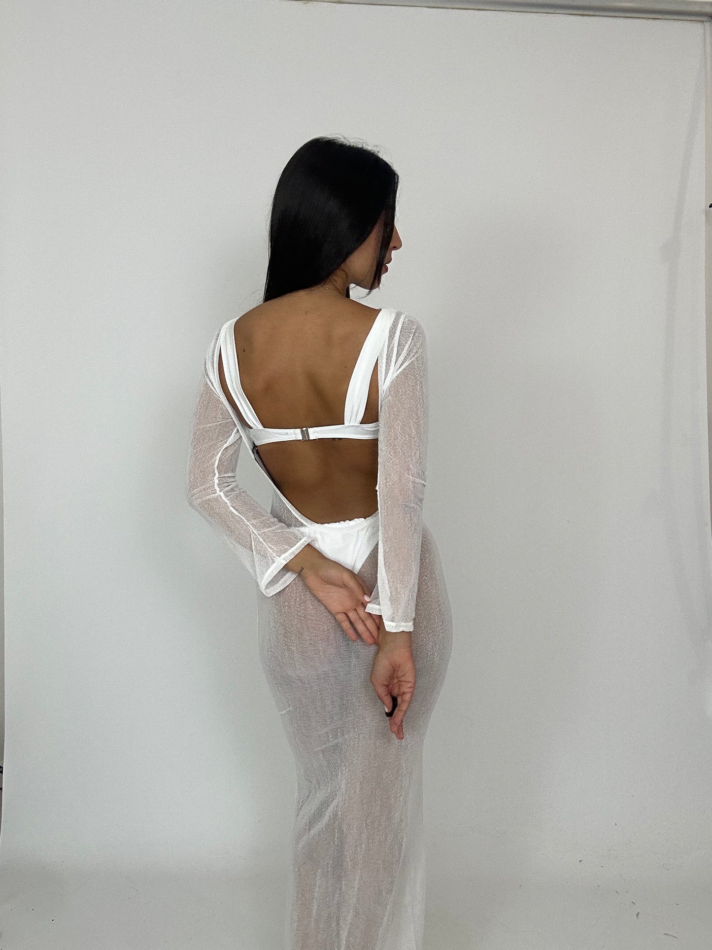 Set costume più vestito bianco velato