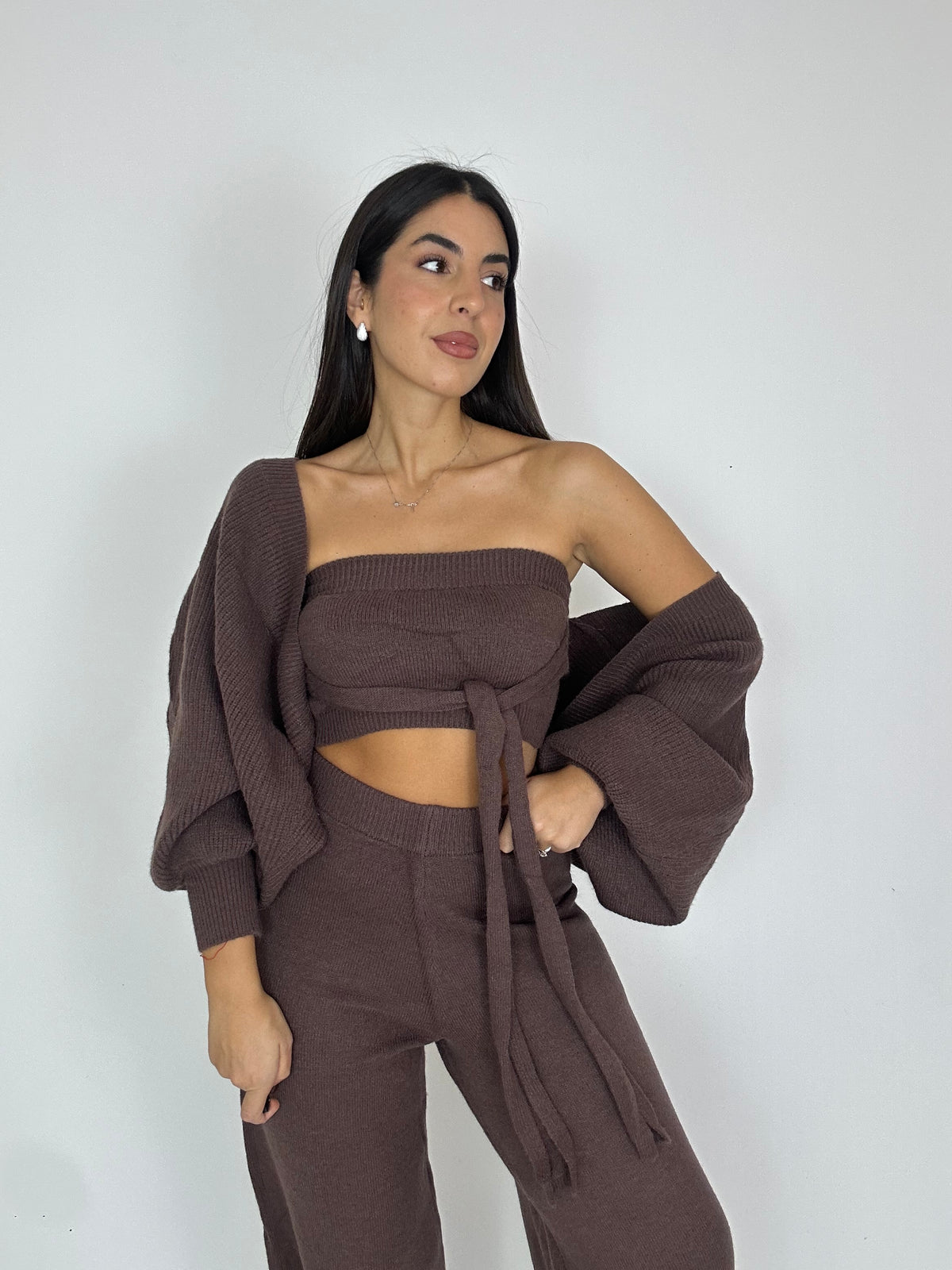 Coordinato lana marrone 3 pezzi