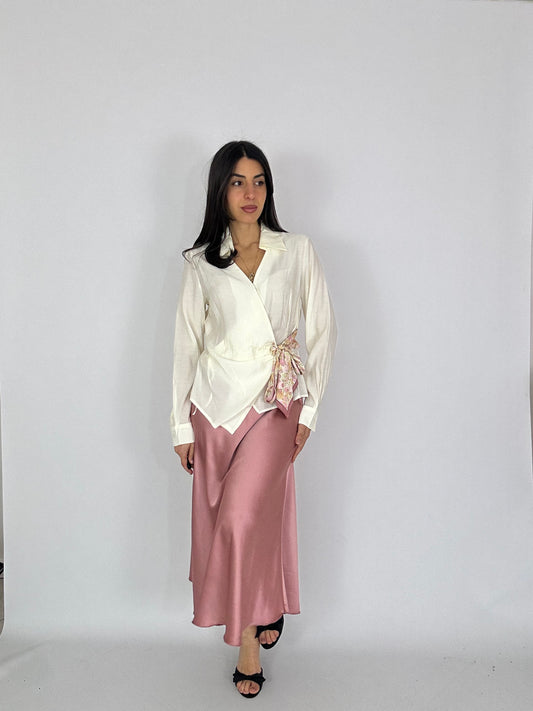 Gonna in raso midi-rosa