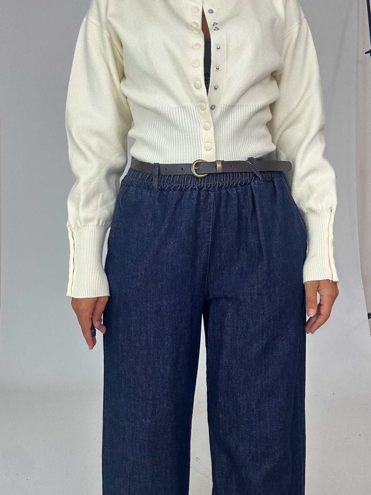 Jeans gamba larga senza bottone