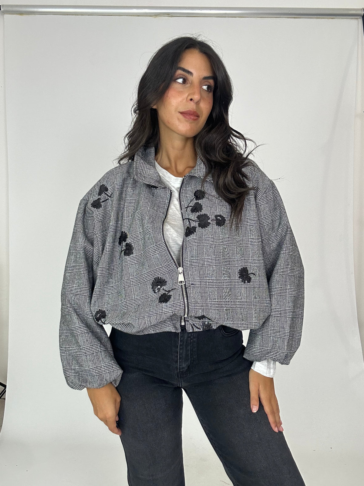Giubbotto bomber leggero nero bianco