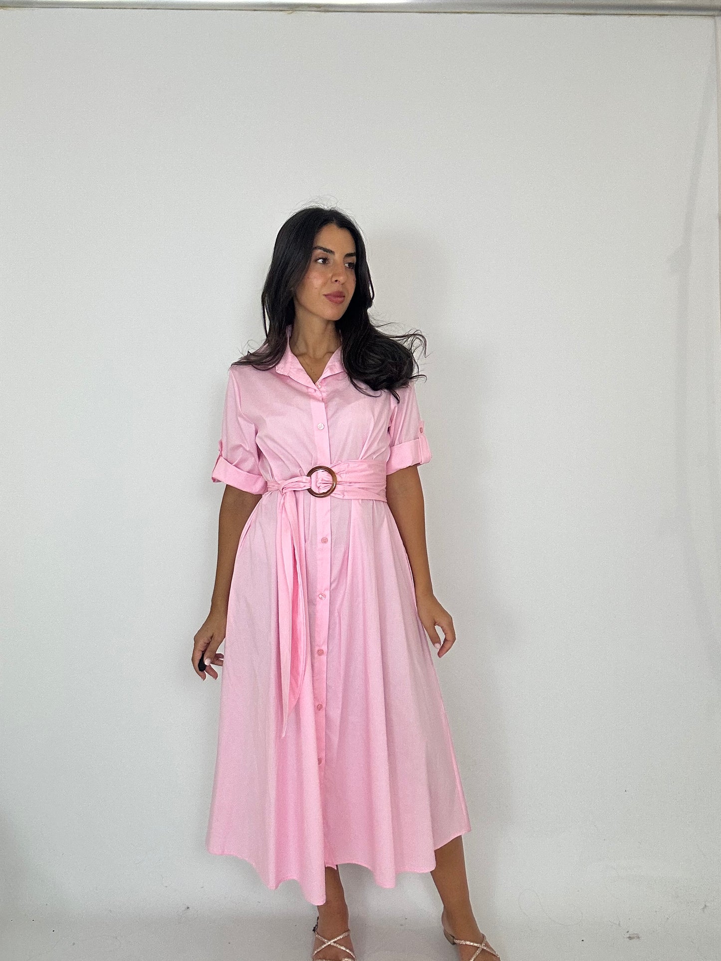 Abito camicia in cotone rosa