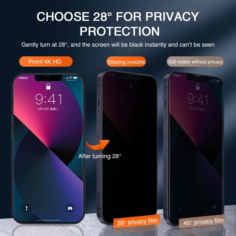 Full Cover Anti-Spy Screen Protector For iPhone 11 12 13 PRO MAX Privacy Glass For iPhone 14 Pro 15 Pro Max XS XR Tempered Glass