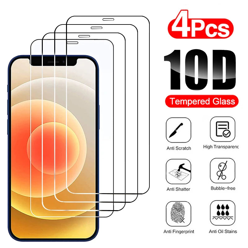 2/4Pcs Full Cover Protective Glass For iPhone 11 12 13 14 15 Pro Max Screen Protector iPhone X XR Xs Max 6s 7 8 14 15 Plus Glass