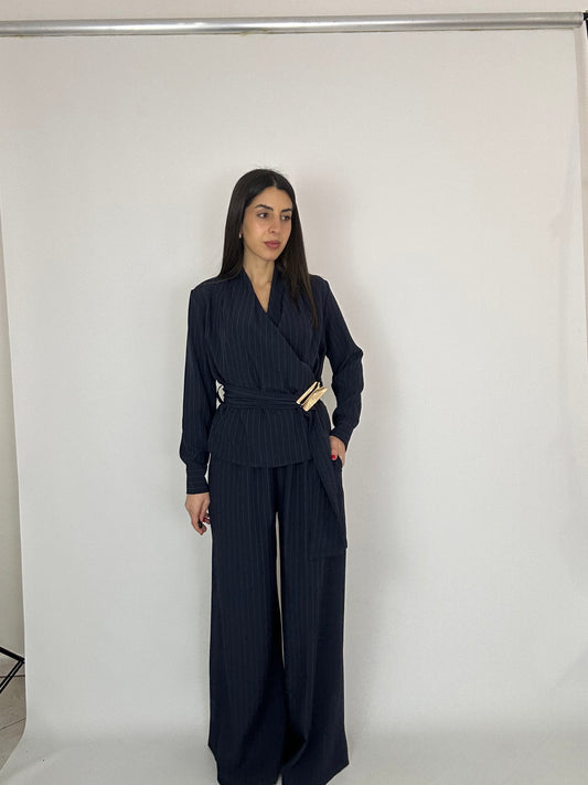 Completo Elegante Gessato Donna – Giacca e Pantalone Palazzo